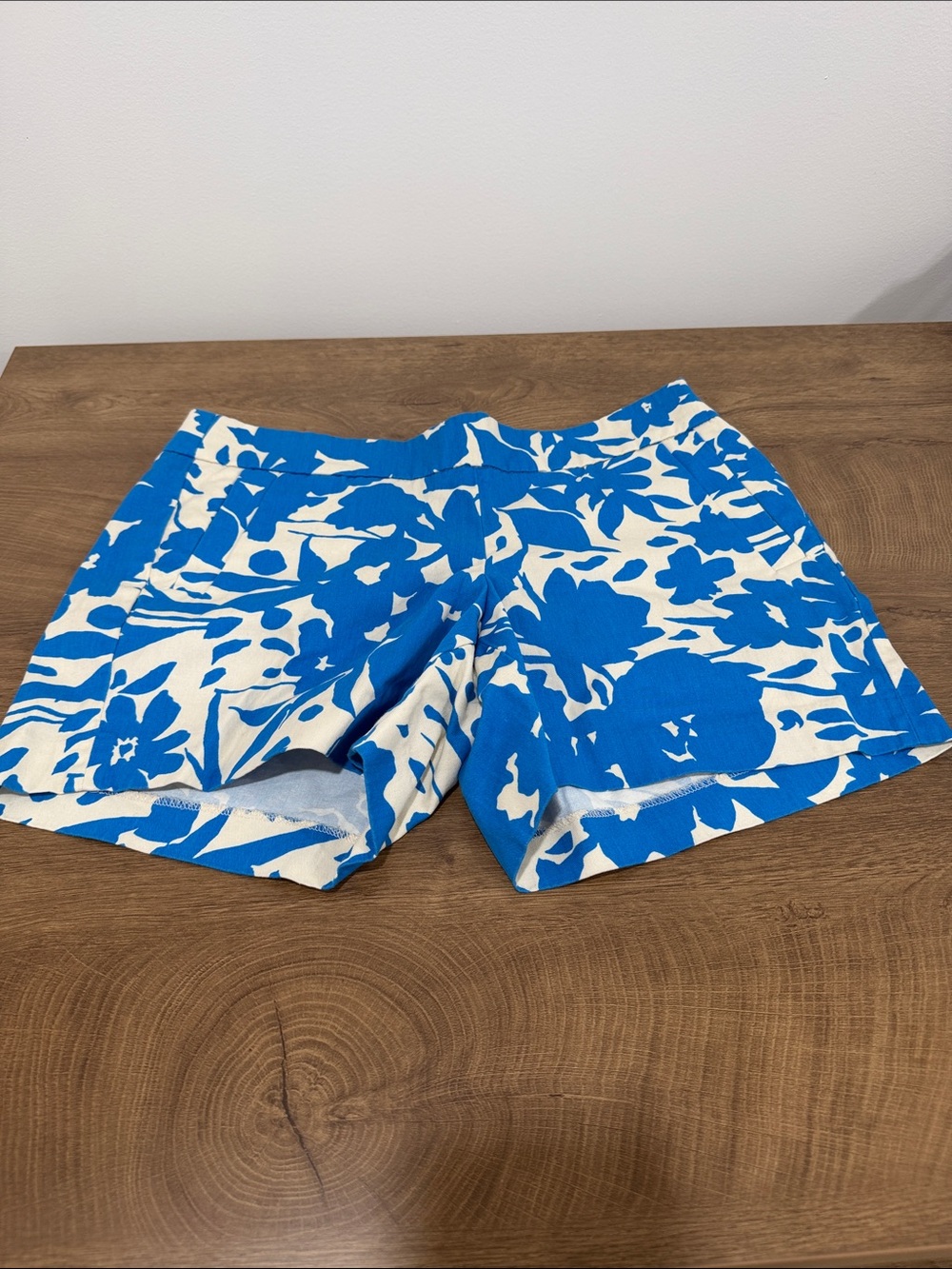 J. Crew Bright Blue and White Floral Bermuda Shorts